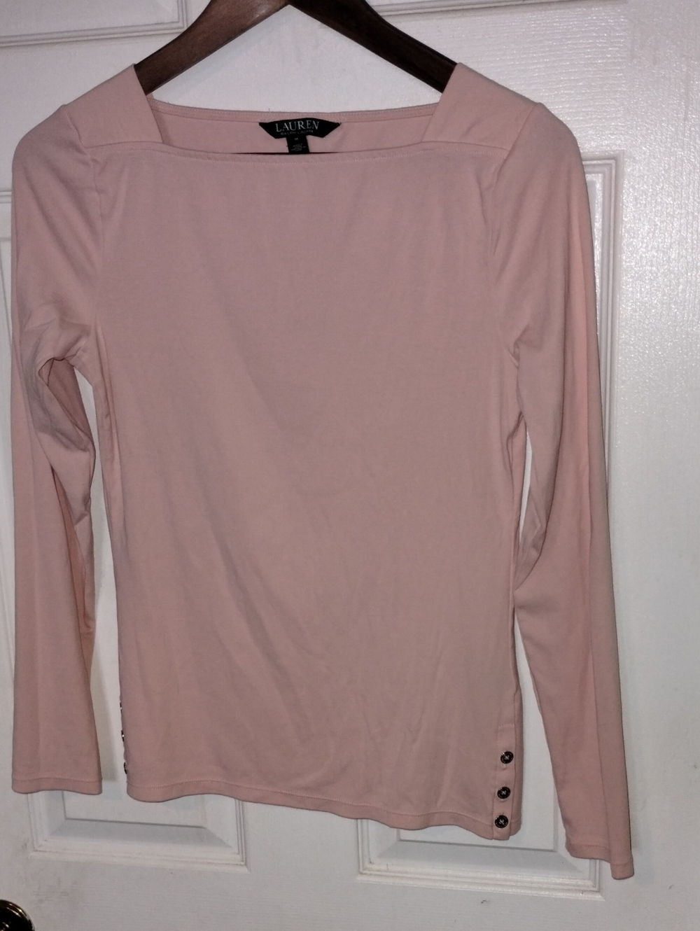 Lauren Ralph Lauren Long-Sleeve Scoop Neck Top in Blush Pink Size Med